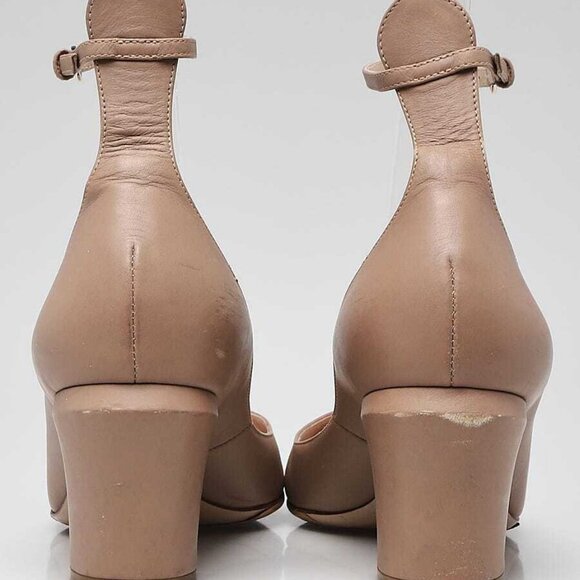 Valentino Beige Leather Mid Heel Ankle Wrap Pump Size 9.5/40 - Picture 5 of 5